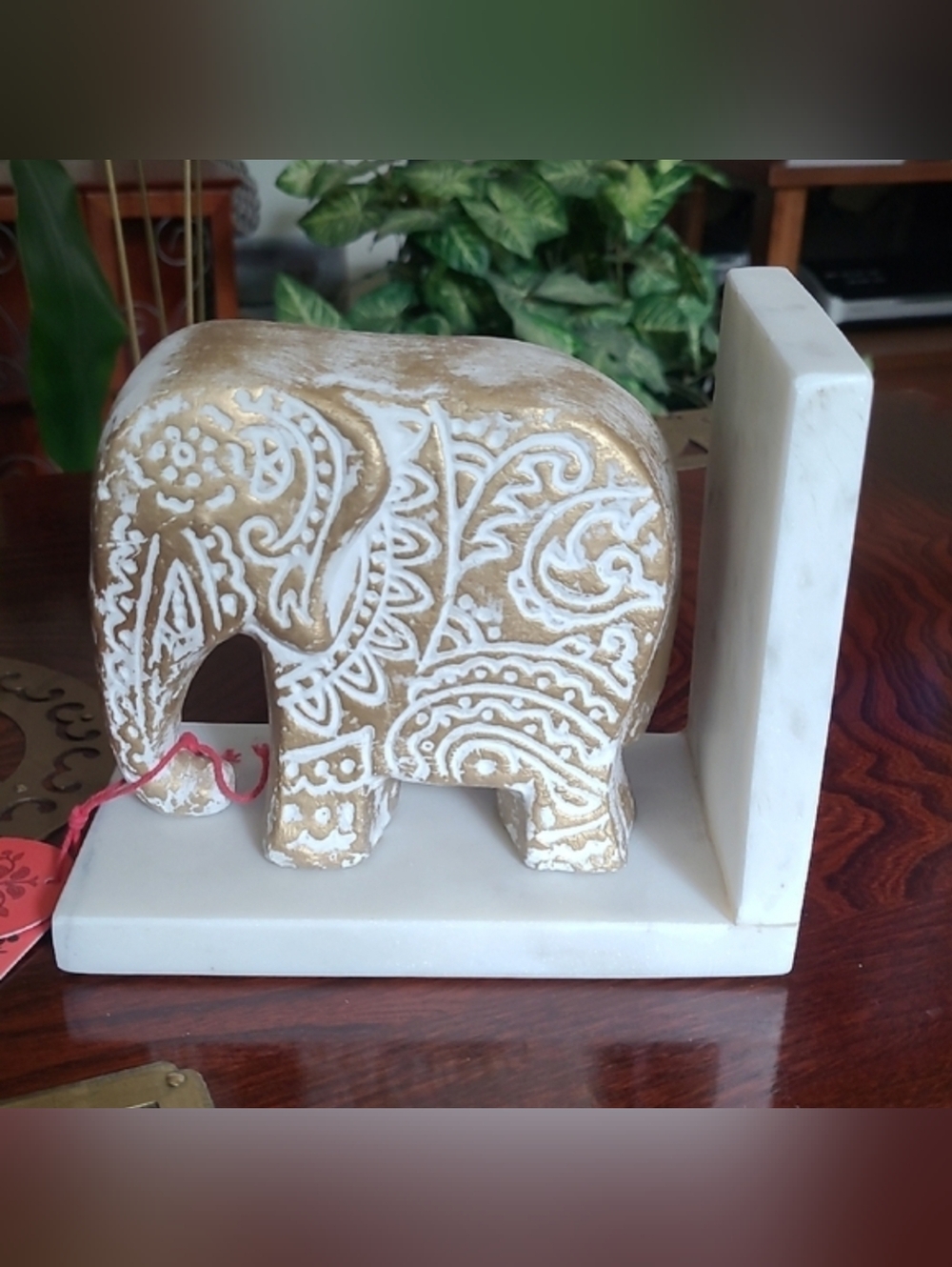Gold and White Elephant Bookend